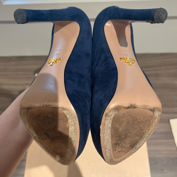 Prada- Navy Blue Suede Heels - Picture 5 of 5